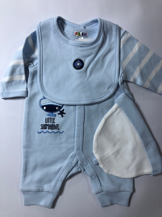 BOO-BOO 3pcs set Sleepsuit O/F, Cap & Bib