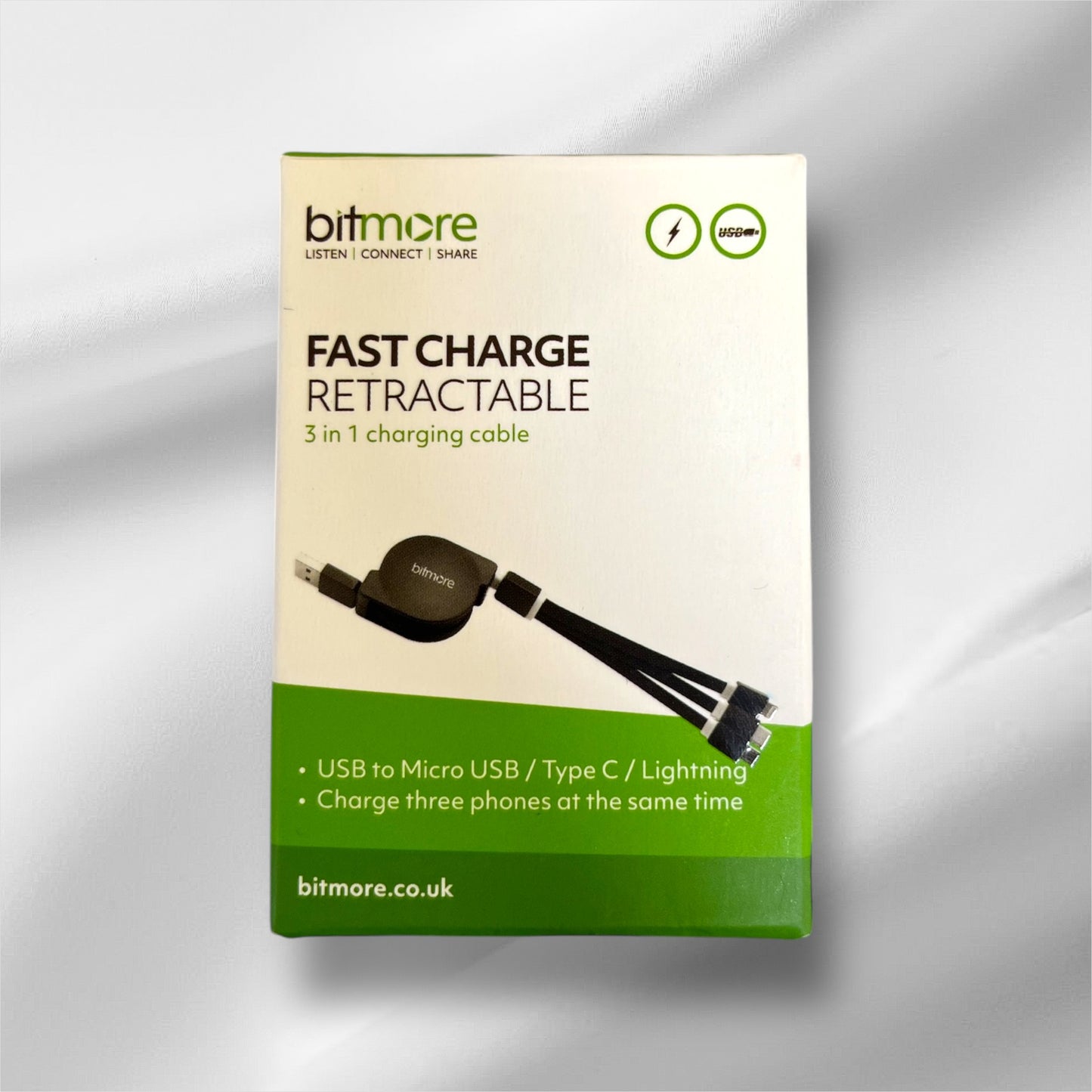 Bitmore Fast Charge Retractable 3 in 1 Charging Cable