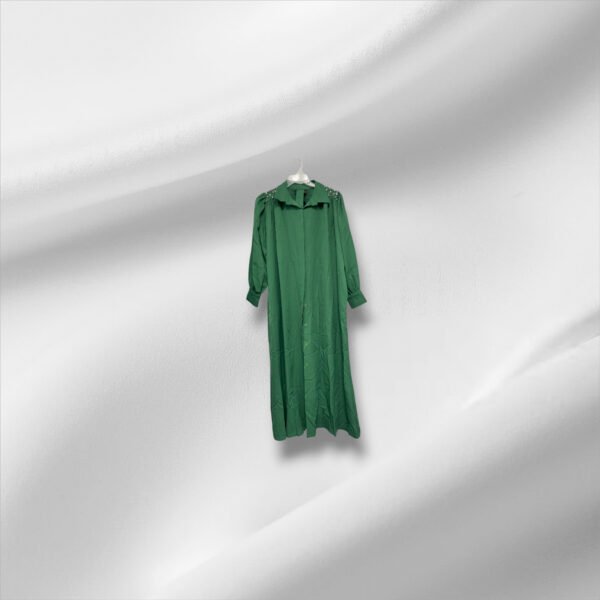 Emerald Crest Embellished Abaya – Open Elegance with Statement Shoulders