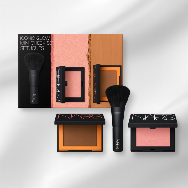 Nars Iconic Glow Mini Cheek Set – Orgasm Blush, Bronzer & Brush Trio for Radiant Skin