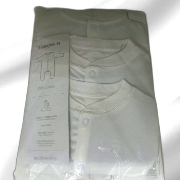 MOTHERCARE 3 SLEEPSUITS WHITE