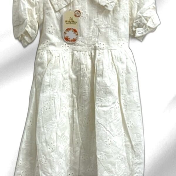 White Embroidered Kids Dress